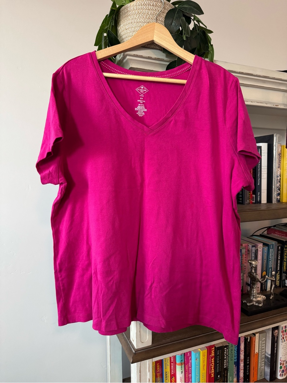 St. John's Bay Women's V-Neck Tee - Fuchsia Pink